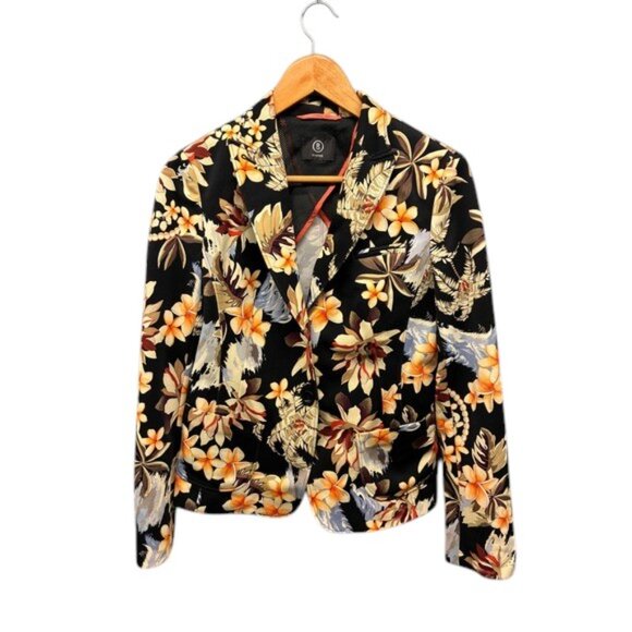 Bogner Floral Tropical Print Collarless Blazer Jacket Womens 8 Vintage Designer - Picture 1 of 13